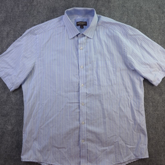 Johnston & Murphy Other - Johnston Murphy Shirt Large Blue Striped Short Sleeve Button Up Cotton Pocket